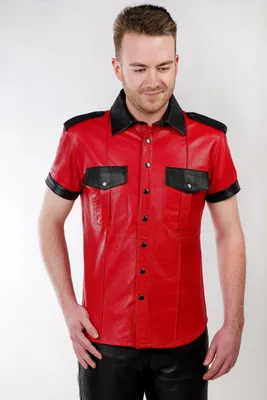 Produktbild von Lederhemd "POLICE Kurzarm" – Rot / XS