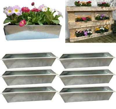 Image de set de 6 bacs à fleurs Balconnière Insert adapté aux palettes Europe pour fleurs, herbes aromatiques et fruits 6 pièces 38cm