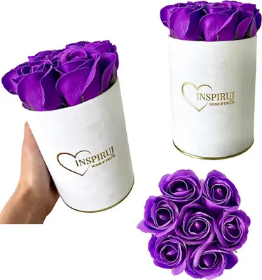 Produktbild von Flowerbox Inspiruj - Weiße Box mit Seifenrosen - Nr. 4 Dunkelviolett