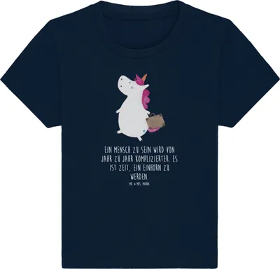 Produktbild von Mr. & Mrs. Panda Babyshirt Einhorn Koffer 12. - 18. Monat - French Navy - Geschenk,  Baby Shirt, Einhörner, T-Shirt, Abenteuer, Albern, Unicorn, Kinder
