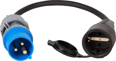 A close-up studio shot of an electrical adapter cable.