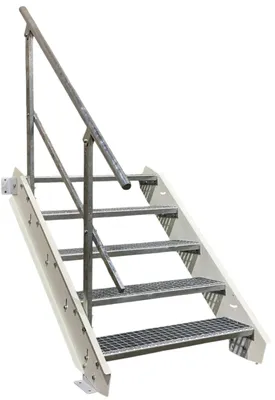 Zdjęcie produktu dla 5 stopni stalowe schody białe Szerokość 130 cm Wysokość kondygnacji 70 - 105 cm 1x poręcz