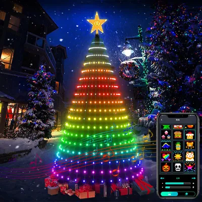 Produktbild von Smart LED Weihnachtsbaum Lichterkette mit Stern Spitze RGB Weihnachten Beleuchtung App & Fernbedienung Musik-Rhythmus Christbaumspitze Baumbeleuchtung