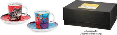Productafbeelding van Gilde set van 4, espressobekers, "Fantastic Felines", porselein, meerkleurig, verpakking met 2 stuks, breedte 8,5 cm, hoogte 6,5 cm, diameter 6 cm, artikelnummer 81373