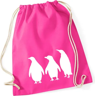 Produktbild von Huuraa Turnbeutel Pinguine Silhouette 12 Liter Fuchsia Baumwolle Rucksack Geschenkidee