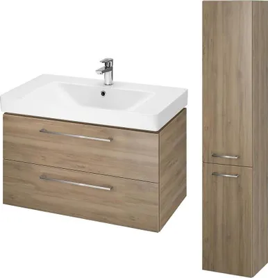 Produktbild von BADLAND Badmöbel Set LARA MILLE 80 Waschbecken-Unterschrank mit Hochschrank 150x30x25, 2-Türen, Nussbaum
