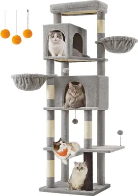 Produktbild von Kratzbaum für Katzen – Kletterturm – 190,7 cm – 2 Löcher – 59 x 48 x 190,7 cm – Grau