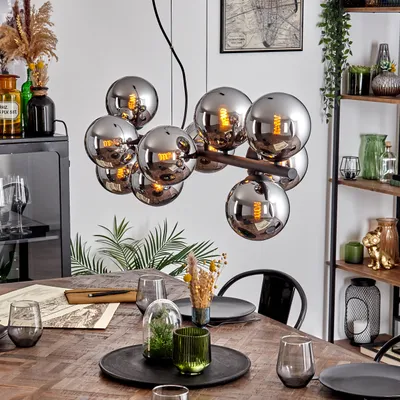 Produktbild von Fossobiubo 10-flammige Hängelampe aus Metall/Glas in Schwarz/Chrom-/Rauchfarben