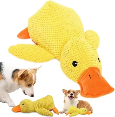 Produktbild von OKWISH Hundespielzeuge, Quietschendes Plüsch-Hundespielzeug Ente Gelb, Beißfestes Interaktives Kauspielzeug für Hunde, Weiches Anti-Stress Haustierspielzeug zum Spielen, Beißen und Kuscheln