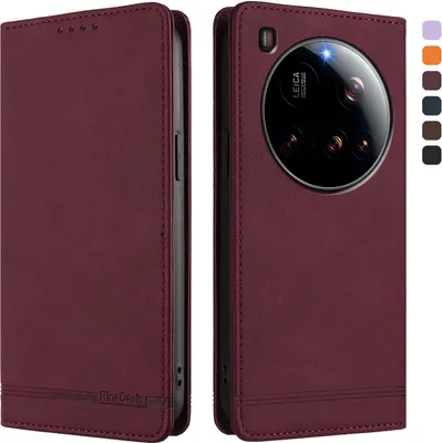 Image de Etui pour Xiaomi 15 Ultra, étui rétro en cuirPolyuréthaneavec support et fentes pour cartes Rouge