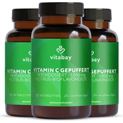 Produktbild von Vitabay Vitamin C Hochdosiert 1000mg - 540 Vegane Time Released Tabletten Vitamin C Gepuffert - Vit C mit Citrus Bioflavonoide - Vitamine C mit zeitverzögerter Abgabe - Labor