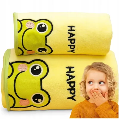 Obrázok produktu pre Súprava uterákov pre deti 70x140 cm a 35x75 cm - mäkké a savé, s motívom žabky, ideálne na doma, do škôlky, po kúpaní a na cesty