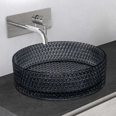 Produktbild von Mai & Mai Waschbecken Glas Aufsatzwaschbecken Glaswaschbecken Handwaschbecken Rund Waschschale BxTxH 39x39x12 cm Grau Minerva07