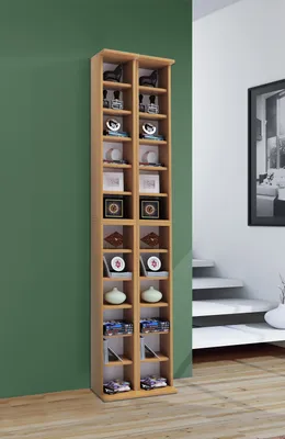 Produktbild von VCM Holz CD DVD Stand Regal | CD Regal mit Platz für 408 CDs oder 144 DVDs oder 80-Videos | Maße: H. 183 x B. 42 x T. 20 cm | Elegantes CD/DVD Regal | Blu ray Regal – Almera