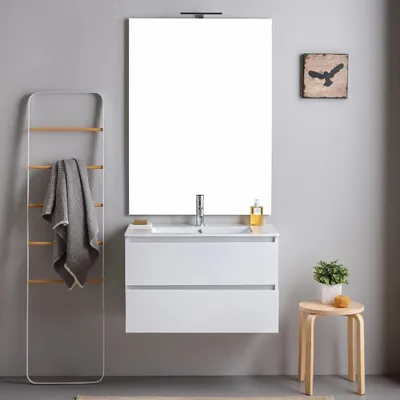 Produktbild von 80 cm Unterschrank mit 2 Schubladen, Waschtisch und 80X110cm Spiegel, in Weiß | Bilbao