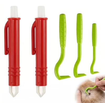 Produktbild von Set mit 5 Zeckenzangen für Hunde und Katzen, inklusive Zeckenhaken und Zeckenzange