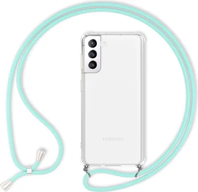 Produktbild von NALIA Handyhülle mit Kette für Samsung Galaxy S22, Transparente Klare Schutzhülle & Handy-Schnur zum Umhängen Mint-Grün