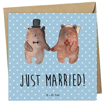 Produktbild von Mr. & Mrs. Panda Glückwunschkarte Bär Heirat - Blau Pastell - Geschenk, anlasskarte, faltkarte, Klappkarte, Grußkarte, doppelkarte, Teddy