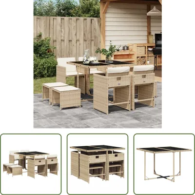Produktbild von The Living Store 9-tlg. Garten-Essgruppe mit Kissen Beige Poly Rattan