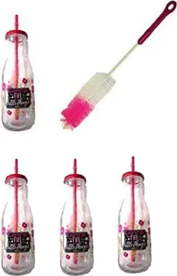 Produktbild von 4 Stück _ Trinkflasche / Glas / Trinkglas - mit Dauer Strohhalm u. Deckel - Trinkgläser / Trinkbecher als " Milchglas " - Kinder & Erwachsene - Flasche z.B. Limonade Erfrischung Sommer - Smoothie Becher Trinkflasche - Deko - Sommerglas - Trinkgläser
