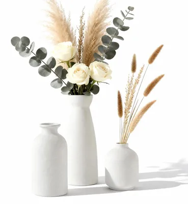 Keramikvasen-Set, 3er-Set, weiß, matt, für Trockenblumen