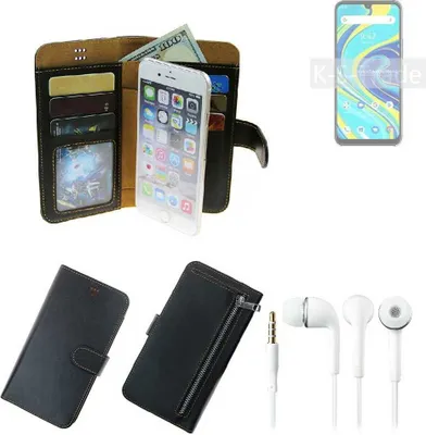 Produktbild von TOP SET Handy Hülle Schutz Hülle kompatibel mit UMIDIGI A7 Pro  schwarz aus Kunstleder + Kopfhörer Smartphone Tasche vollwertige Geldbörse