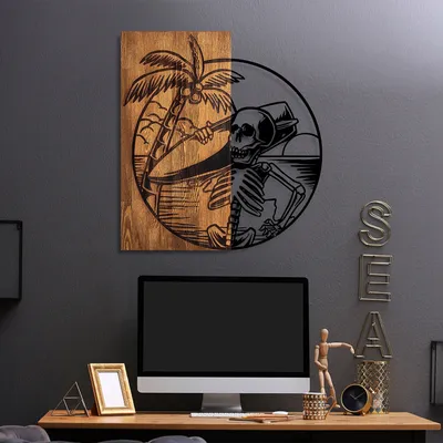 Image de Wallity, Skeletor, accessoire mural décoratif en bois, 100 % BOIS / MÉTAL, noyer, 53 x 57 cm