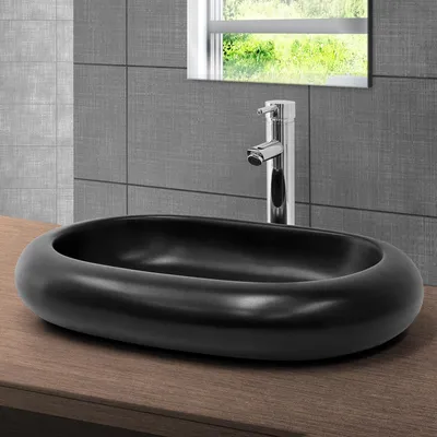 Immagine prodotto di Lavabo LuxeBath Lavabo da appoggio ovale, 65x45x11 cm, nero opaco, in Vetroceramica
