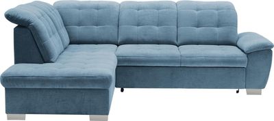 Ecksofa Couch ROYAL links - ausklappbar ausziehbar mit Schlaffunktion - verstellbare Kopfstützen - Behälter Container für Bettzeug - Ausrichtung links - bequemer Sitz mit Wellfeder