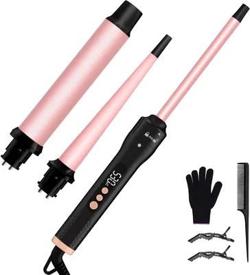 Productafbeelding van Krultang Set - Haarstyler - Verschillende Looks Creëren - 3 Verwisselbare Opzetstukken - 12-32 mm - Roze