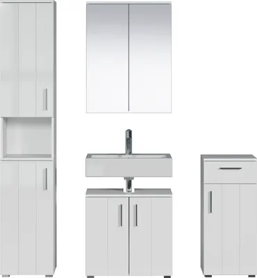 Produktbild von trendteam 4-teiliges Badset Wons Weiß Melamin/Weiß Hochglanz Lack B/H/T ca. 164/192/32 cm