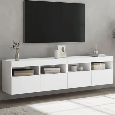 Image de Maison Exclusive - Meubles TV muraux avec éclairage LED, lot de 2, blanc, 80 x 30 x 40 cm