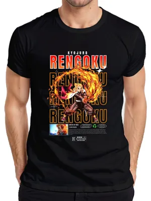 Immagine prodotto di Maglietta Rengoku Kyojuro Kimetsu no Yaiba Flame Hashira Anime Gift Uomo, Nero, S
