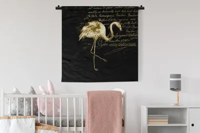 Produktbild von MuchoWow® Wandteppich Wandbehang Flamingo - Gold - Briefe 90x90 cm Tapisserie Dekoration Wandtuch - Wandaufhänger