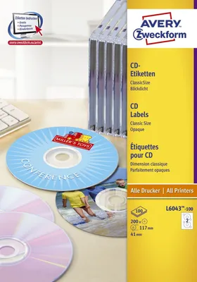 Immagine prodotto di Avery CD/DVD Labels Classic Size - CD/DVD-Etiketten - weiß - 100 Stck. (L6043-100)