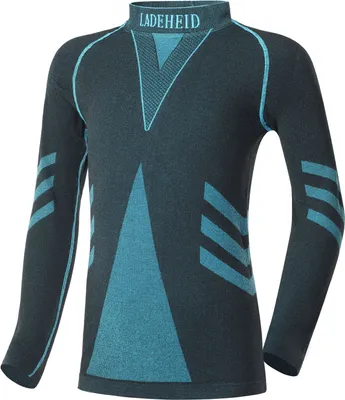 Image de Ladeheid Enfants Filles Garçons Sous-vêtements fonctionnels Thermoactifs Chemise à manches longues LAGI007 (Noir/Turquoise, 158-164)