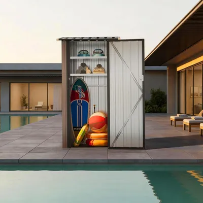 Immagine prodotto di Capanno per attrezzi da giardino con 2 ripiani, con serratura, resistente alle intemperie, color marrone, dimensioni 3x2 piedi