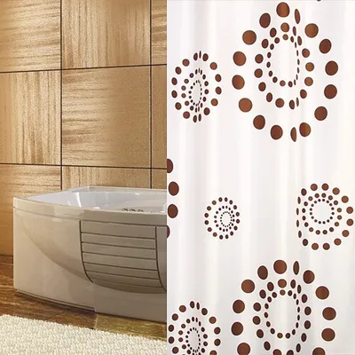 Image de Rideau de douche textile blanc marron points 120 x 200 cm, anneaux inclus