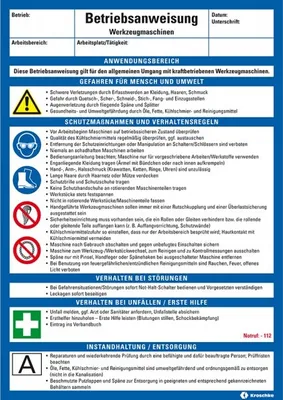 Produktbild von Dreifke® Maschinenbetriebsanweisung Werkzeugmaschinen, Kunststoff, 210x297mm,...
