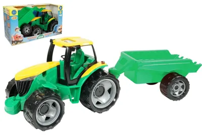 Immagine prodotto di Trattore in plastica senza benna e escavatore, con rimorchio, in scatola 71x35x29 cm