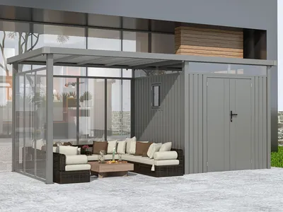 Produktbild von Metall Gerätehaus Modell Style 4,45 m² Spar-Set 5 Alu Grau