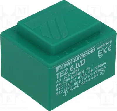 Productafbeelding van 1x Transformator: overbelastbaar, 250mA, 12V, 230VAC, 250mA, 12V, 6VA, IP00, TEZ6/D230/12-12V
