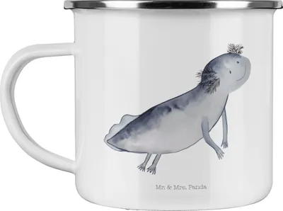 Produktbild von Mr. & Mrs. Panda Teetasse Axolotl Schwimmen - Weiß - Geschenk, Teebecher, Lösungen, Probleme, Pott, Outdoor Tasse, Lurch, Emaille, Problem, Kaffeepott, Optimistisch