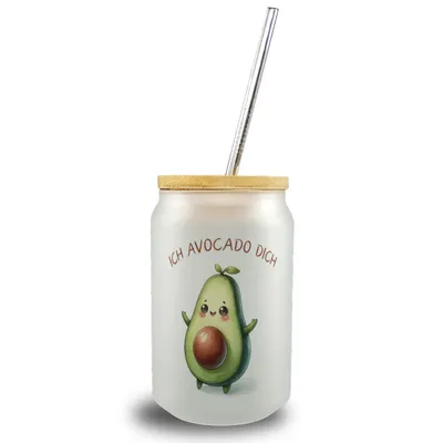 Produktbild von Avocado Trinkglas mit Bambusdeckel mit Spruch Ich Avocado dich