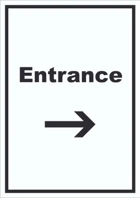 Produktbild von Entrance Schild mit Text und Richtungspfeil rechts Eingang hochkant A2 (420x594mm)