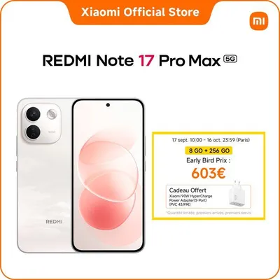 Productafbeelding van Smartphone Xiaomi Redmi Note 17 Pro Max 5G, wit, 8 GB RAM, 256 GB opslag