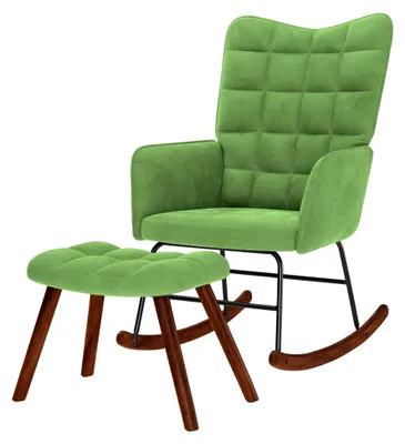 Produktbild von Komfortables Schaukelsessel-Set mit Hocker - Hellgrün, Samt & Metall