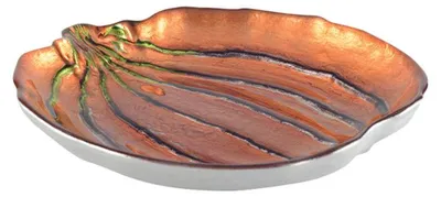 Produktbild von Dekorative Orange Glas Schale in Kürbisform, flache Servierschale, 23x22x3,8 cm