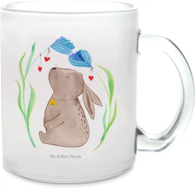 Produktbild von Mr. & Mrs. Panda Teetasse Hase Blume - Transparent - Geschenk, Haferl, Ostern, Schwangerschaft, Träume, Teeglas, Tee Tasse, Pott, Häferl, Kindergeburtstag, Kaninchen