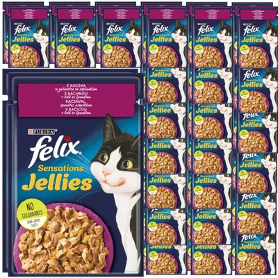Produktbild von Felix Sensations Jellies Katzenfutter Mit Ente In Gelee Mit Spinat 48x85g